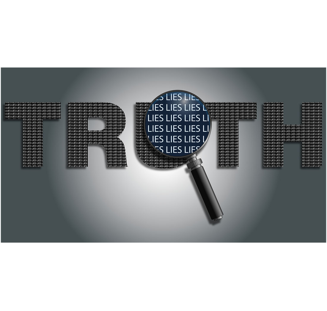 “Magnifying glass revealing lies beneath the word truth, symbolizing false abuse accusations.